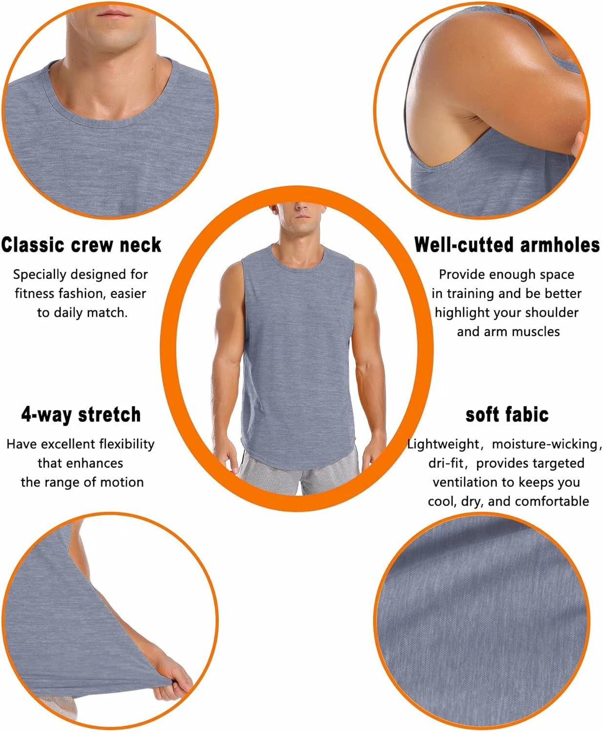 Men'S 3 Pack Workout Tank Tops Mesh Gym Sleeveless Dry Fit Bodybuilding Shirts Fitness Athletic Muscle Tee