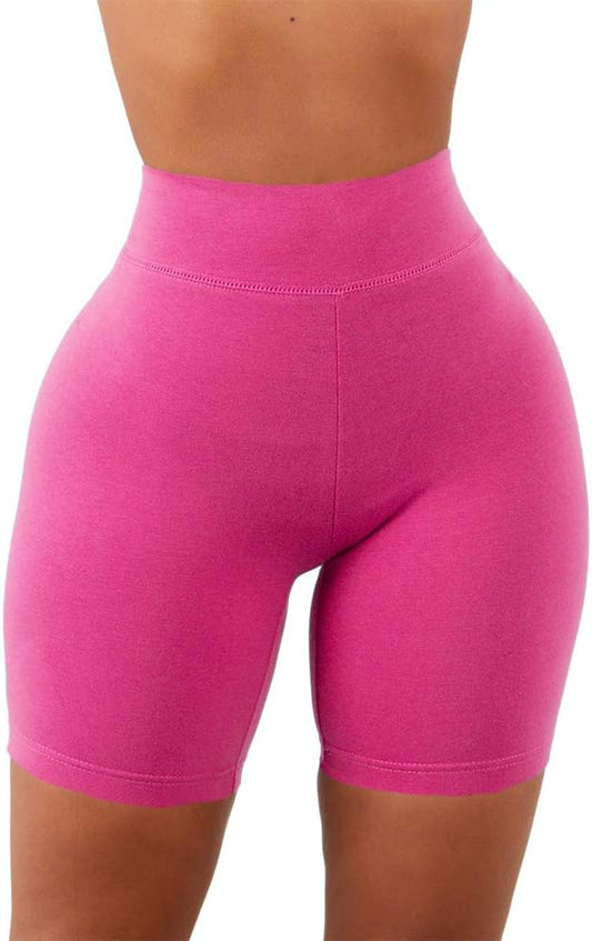 Women'S Workout Shorts High Waist Booty Gym Yoga Pants Butt Lifting Sports Leggings Basic Biker Shorts (Rose,Medium)